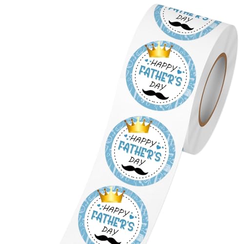 Louise Maelys 500PCS Father’s Day Stickers 1.5inch Round Happy Father's Day Labels with Gold Crown Mustache Design for Gift Wrapping, Cards, Envelopes - color: Happy Father Day