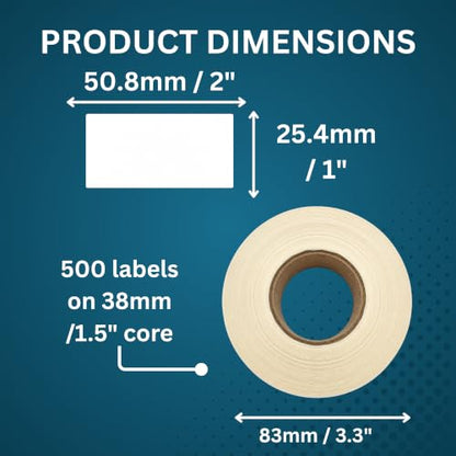 Blank Waterproof Label Stickers, Small White Write-On Polypropylene Labels with Strong Permanent Adhesive, 25.4mm x 50.8mm (1” x 2”) 500/roll, Durable for Bottles, Storage, Pantry & Cleaning Supplies - size: Small