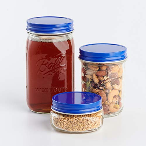 AllSpice Rust-Proof Wide Mouth Aluminum Metal Mason Jar Lids Leak-Proof 12-Pack (Blue) - color: Blue, size: Wide Mouth