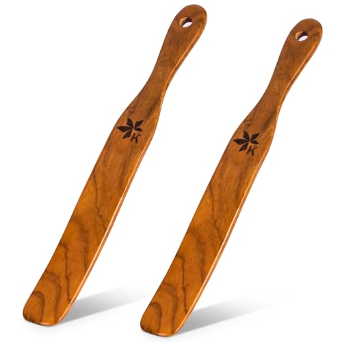 Spurtle for Sourdough Starter, Danish Dough Whisk and Jar Spatula, Solid Teak Wood for Mixing, Scraping Jars and Bread Making Tools, Wooden Kitchen Utensils for Non-Stick Cookware (2) (2 Pcs spurtle) - size: 2 Pcs spurtle