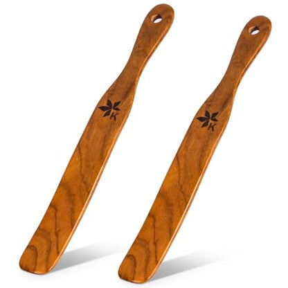 Spurtle for Sourdough Starter, Danish Dough Whisk and Jar Spatula, Solid Teak Wood for Mixing, Scraping Jars and Bread Making Tools, Wooden Kitchen Utensils for Non-Stick Cookware (2) (2 Pcs spurtle) - size: 2 Pcs spurtle