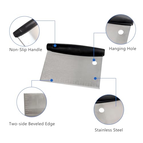 YBTMG Multipurpose Stainless Steel Grill Scraper for Outdoor Grill, Flat Top BBQ Scraper for Blackstone Griddle, Dough Scraper Cutter with Hanging Hole and Scale Mark