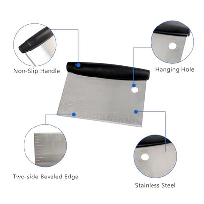 YBTMG Multipurpose Stainless Steel Grill Scraper for Outdoor Grill, Flat Top BBQ Scraper for Blackstone Griddle, Dough Scraper Cutter with Hanging Hole and Scale Mark
