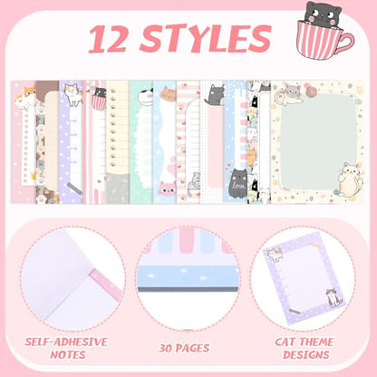 Chiisong 12 Pieces Cats Sticky Notes Cute Cat Gift Self Stick Notepads 3x4 Inch Kawaii Memo Notes for Animal Lover Cartoon Animal to Do List for Office Home Supplies Roommates Gift - style: Cat Style