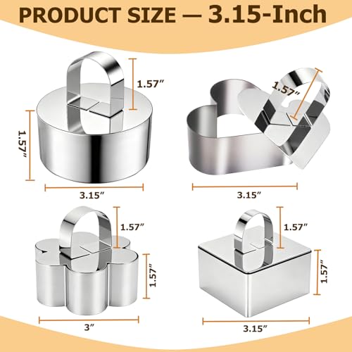 4 Pack Food Molds Set, Cake Ring Mold, Stainless Steel Cooking Rings for Food Decor (4 Different Shaped Rings) - size: 3.15In-4 Different Shaped Rings