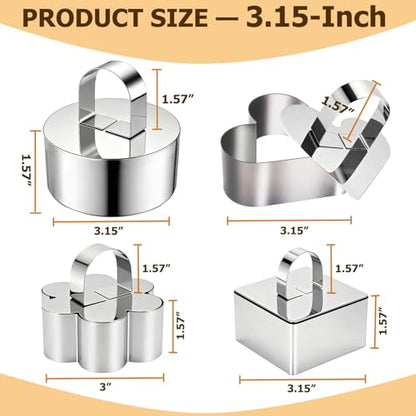 4 Pack Food Molds Set, Cake Ring Mold, Stainless Steel Cooking Rings for Food Decor (4 Different Shaped Rings) - size: 3.15In-4 Different Shaped Rings