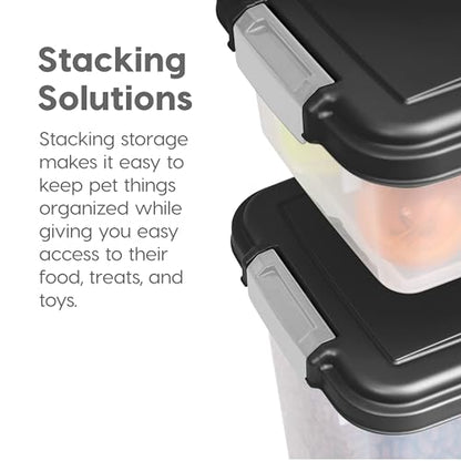 IRIS USA Dog Food Storage Container 30 lb + 11lb Airtight Combo, Stackable Pet Food Storage Bin with Wheels for Cat Dog Food, BPA Free, Made in USA, Black - color: Black