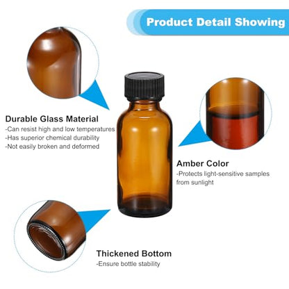 PATIKIL 1oz(30ml) Glass Sample Bottles, 24Pcs Round Bottle Dispensing Bottles with Black Poly Cone Cap for Reagent Liquids, Essential Oils, Perfume, Amber - color: Amber,Black, size: 1 oz
