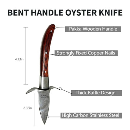 Oyster Shucker, Oyster Shucking Knife for Oyster Clam Pearl Shell Shucking, 2 Set Oyster Shucking Tool Kit, 2 Stainless Steel Oyster Knifes with Wooden Handle 2 Pairs Oyster Shucking Gloves