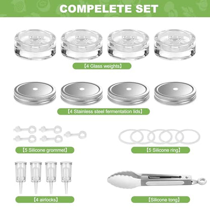 Fermentation Kit for Wide Mouth Mason Jars (86mm), 316 Stainless Steel Fermentation Lids, Glass Weights, Airlock System, Complete Home Fermenting Set (Jars Not Included)