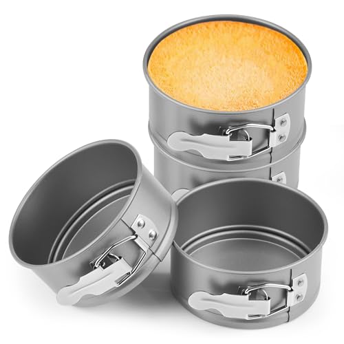 Funnymoom 4 Pcs 4 Inch Non Stick Springform Pan with Removable Bottom Carbon Steel Round Springform Cheesecake Pan with Stainless Steel Spring Buckles for Baking Kitchens Restaurant(Gray) - color: Gray, size: 4 Inch