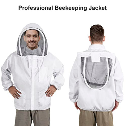 Beekeeping Jacket for Men Women,Polycotton Bee Jacket with Veil Hood,Beekeeper Jacket,Bee Keeper Suite Suitable for Professional Beekeepers and Beginners（L） - size: Large