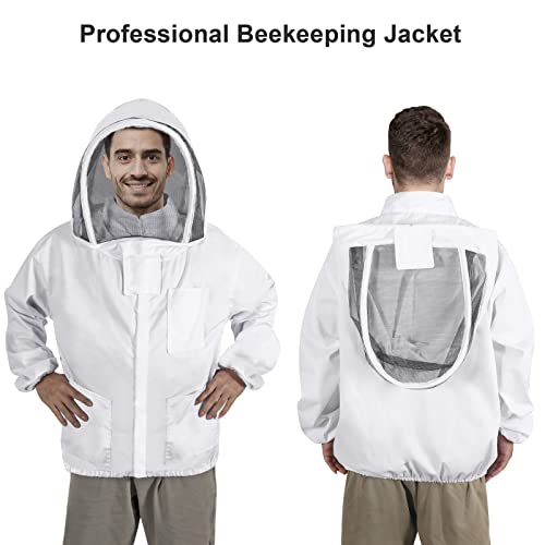 Beekeeping Jacket for Men Women,Polycotton Bee Jacket with Veil Hood,Beekeeper Jacket,Bee Keeper Suite Suitable for Professional Beekeepers and Beginners（XL） - size: X-Large