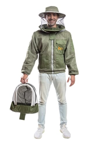 -- Beekeeping Fully Ventilated Jacket in Multi-Color with Round Veil (XL, Olive Green with Two Veils) - color: Olive Green With Two Veils, size: X-Large