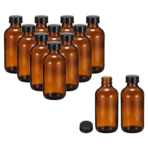 PATIKIL 4oz(120ml) Glass Sample Bottles, 12Pcs Round Bottle Dispensing Bottles with Black Poly Cone Cap for Reagent Liquids, Essential Oils, Perfume, Amber - color: Amber,Black, size: 4 oz