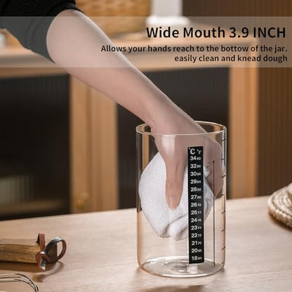 Wissy&Konny Sourdough Starter Jar,2PACK 35OZ Wide Mouth with Ounce Scale line,Date Marked Feeding Band, Thermometer, Sourdough Jar Scraper, Cloth Cover & Stainless Steel Lid Sourdough Starter Kit - color: Steel Lid-2 Pack