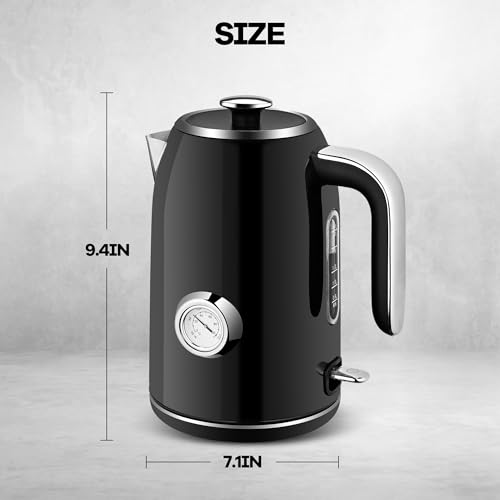 PUKOMC Electric Kettle,1.7L Stainless Steel Electric tea kettle | Temperature Gauge, Fast Boiling, Auto Shut - off, BPA - Free, Boil - Dry Protection 1500W,LED Light,Easy clean - color: Black