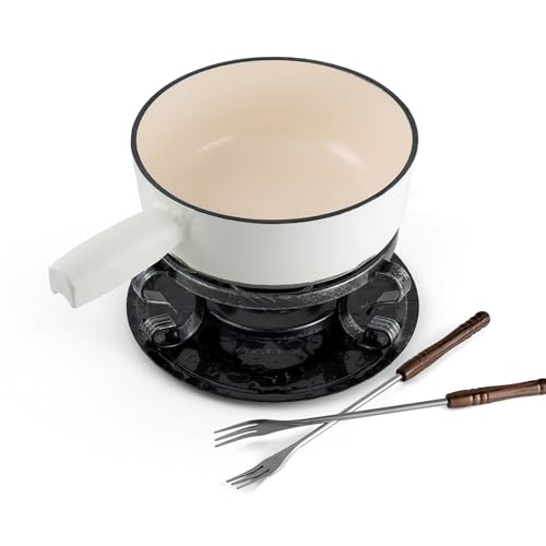 Swissmar Lugano Cast Iron Cheese Fondue Set, 9-Piece, 2 QT / 2 L - Ideal for Melting Cheese, Chocolates, Caramel, & More - Perfect for Kitchen Collection & Gift Giving - Matte White - color: Matte White