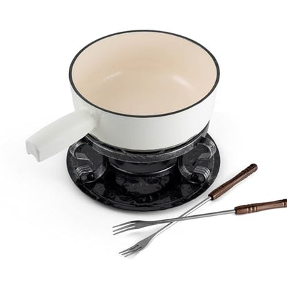 Swissmar Lugano Cast Iron Cheese Fondue Set, 9-Piece, 2 QT / 2 L - Ideal for Melting Cheese, Chocolates, Caramel, & More - Perfect for Kitchen Collection & Gift Giving - Matte White - color: Matte White