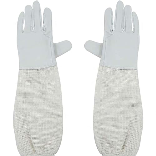 Luwint Premium Goatskin Beekeeping Gloves, Bee Beekeeper Gloves with 3 Layers Ventilated Mesh Sleeve and Elastic Cuffs - size: Small