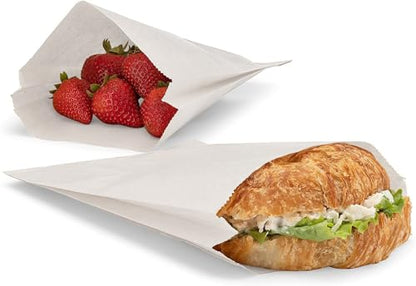 White Paper Sandwich Style Bags (200) 6"x 1"x 8" Dry Wax Grease Resistant Bags. Perfect for Sandwiches, Cookies, Pastries, Take Out, and Gifts - color: White