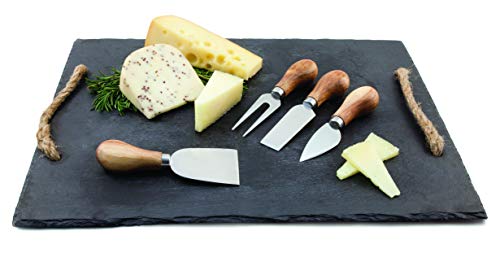 True Gourmet 4-Piece Stainless Steel Cheese Knife Set with Acacia Wood Handles for Charcuterie Board, Includes 3 Knives & 1 Fork, Hosting Essentials - style: Grove