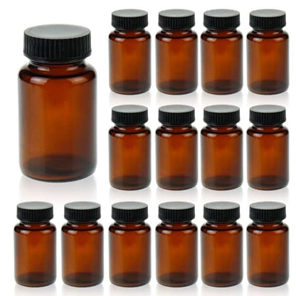 100 ml(3.3 OZ) Amber Glass Wide Mouth Packer Bottle with Black Ribbed Cap,UV Light Resistant Jars for Pills, Capsules, Essential Oils, DIY Salves - Airtight Storage Container， Pack of 24 bottles - size: 3.3 OZ