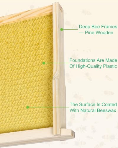vensovo 10 Pack Bee Frames Deep - Bee Hive Frames and Wax Foundations Yellow Beehive Frams - color: Yellow