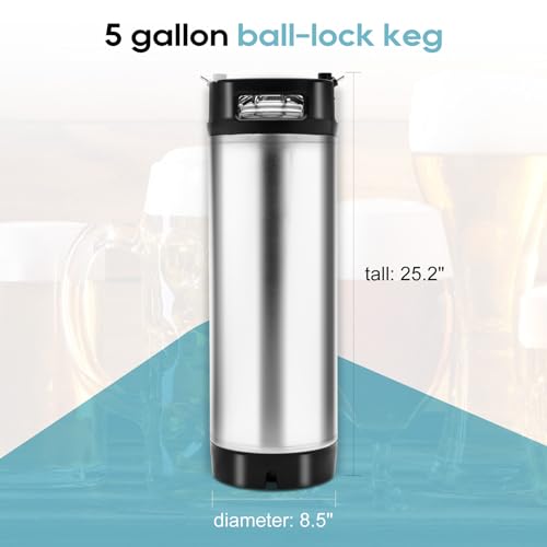 Corny Keg 5 Gallon Keg Made of Stainless Steel with Double Rubber Grips, 5 Gallon Beer Kegs for Home Brewing,5 Gallon Ball Lock Keg with Two Quick Release Fittings, Cold Brew Keg Available for Party