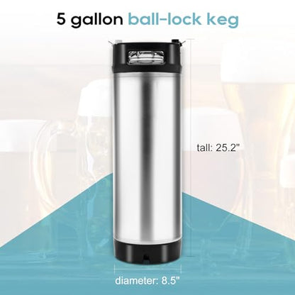 Corny Keg 5 Gallon Keg Made of Stainless Steel with Double Rubber Grips, 5 Gallon Beer Kegs for Home Brewing,5 Gallon Ball Lock Keg with Two Quick Release Fittings, Cold Brew Keg Available for Party