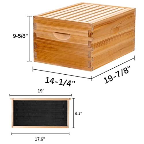 8-Frame Beehive Box Langstroth Deep Brood Box Dipped in 100% Beeswax Includes Wooden Frames & Waxed Foundations (Unassembled) - size: 8-frame deep box