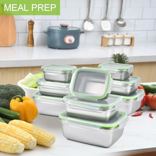 UPTRUST Stainless Steel Food Storage Containers | Leak Proof & Airtight Lids | Set of 9 Containers, Dishwasher & Freezer Safe - size: Set of 9 Containers