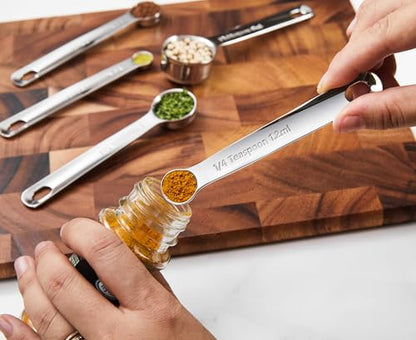 KEAWELL Premium 5-Piece 18/10 Stainless Steel Measuring Spoons Set – Durable, Stackable, Dishwasher Safe – Nesting Design for Baking & Cooking (Silver, 5PC Measuring Spoons) - size: 5PC Measuring Spoons