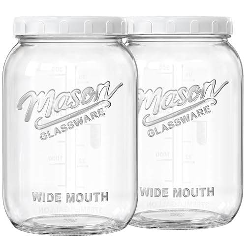 Folinstall 2 Pack 1 Gallon Glass Jar with Lid, Wide Mouth Mason Jars, Large Glass Flour Storage Containers with Airtight Lids, Candy Jar Safe for Cookie, Kombucha, Pickle, Sugar