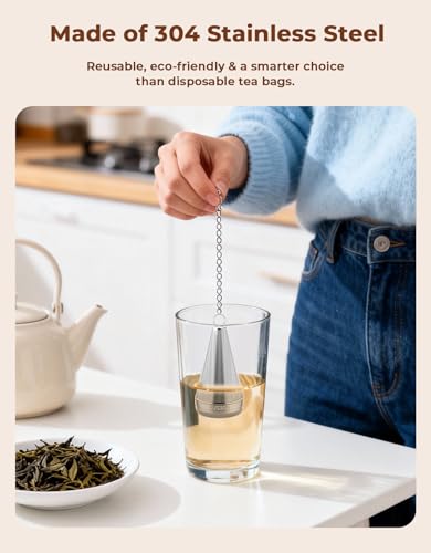 Cone Tea Infusers for Loose Leaf Tea, 304 Stainless Steel Tea Strainer Fine Mesh, 1.8” x 3” Loose Leaf Tea Steeper with a Drip Tray