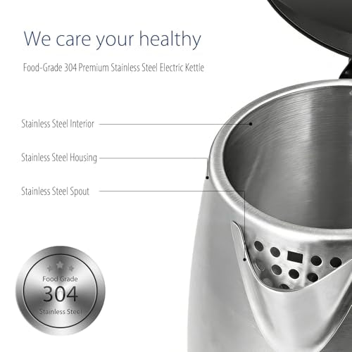COMFEE' Stainless Steel Electric Kettle, 1.7 Liter Tea Kettle Electric & Hot Water Kettle, 1500W Fast Boil with LED Light, Auto Shut-Off and Boil-Dry Protection - color: Stainless Steel, size: 1.8 Quarts