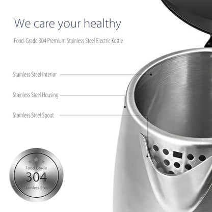 COMFEE' Stainless Steel Electric Kettle, 1.7 Liter Tea Kettle Electric & Hot Water Kettle, 1500W Fast Boil with LED Light, Auto Shut-Off and Boil-Dry Protection (Pack of 6) - color: Stainless Steel, size: 1.8 Quarts (Pack of 6)
