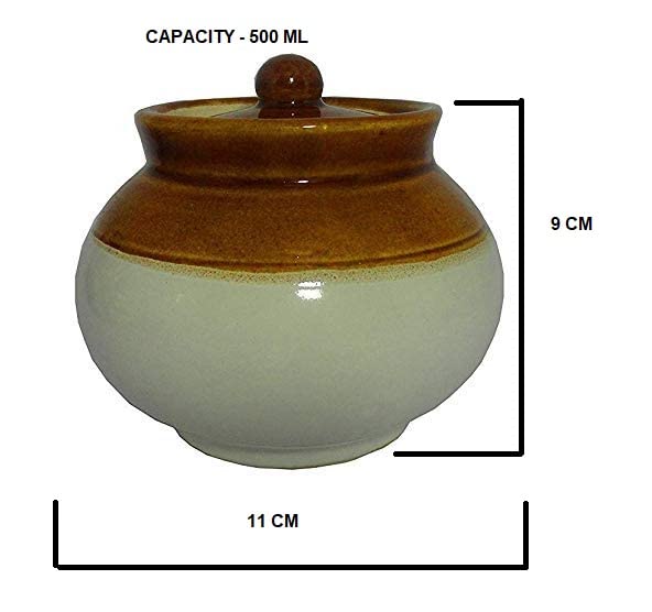 Qimacplus Ceramic Handi Pickle Jar| Food Storage Jar | Multipurpose Jar | Lota Jar For kitchine and Dinning table 500 ML set of 2