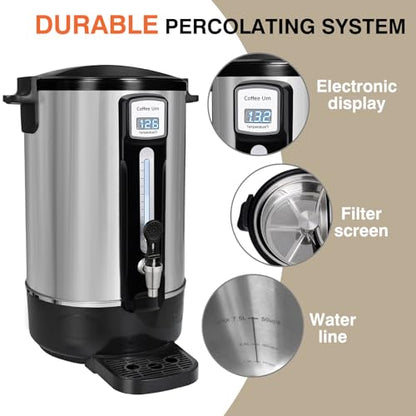 Commercial Coffee Urn 50 Cups（12L, Stainless Steel Large-Capacity Coffee Maker for Catering, Events, Offices & Restaurants, Fast Brew & Keep Warm Function - size: 12L