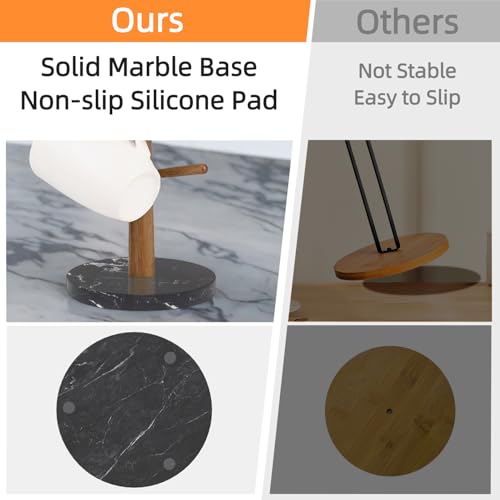 Buruis Mug Holder, Acacia Wood & Marble Base, 6 Hooks Kitchen Countertop Coffee Tea Cups Organizer - color: Round base Black