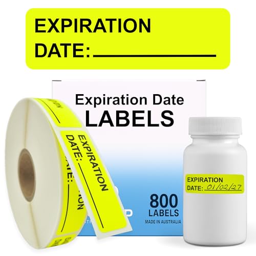 Expiration Date Stickers for Food, Medical & Lab Use - 800 Fluoro Yellow Write-on Small Labels (12mm x 40mm / 0.5" x 1.5") in Dispense Box. Strong Latex-Free Adhesive & Indirect Food/Medical Safe Ink - style: Expiration Date