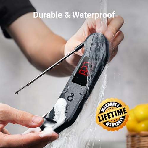 Professional Digital Meat Thermometer, 1 Sec Instant Read, ±0.5℉ Accuracy NIST&NSF Certified Food Thermometer, Auto-Rotate Bright LED Screen, Highly Waterproof Cooking Thermometer for Grill BBQ, Black - color: Black