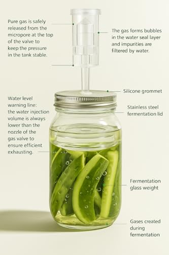 Fermentation Kit for Wide-Mouth Fermenting Jars: Includes 4 Silicone Airlocks, 4 Sealing Rings, 4 Glass Weights, 4 Grommets, 4 Stainless Steel Lids - Ideal Fermenting Kit for Cooks & Healthy Eating