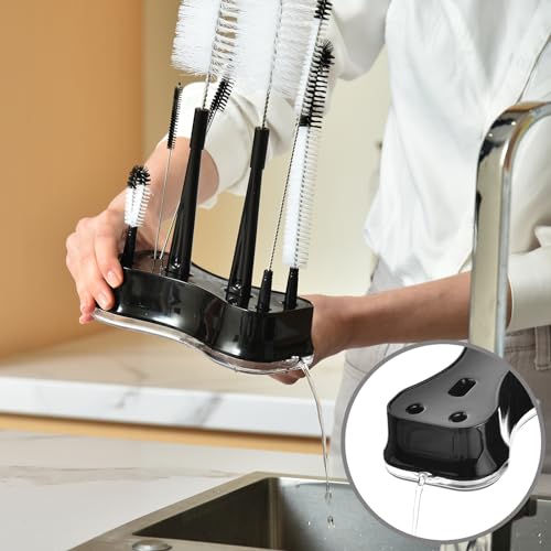 ALINK 8 Pack Black Bottle Brush Cleaning Set with Stand, Long Handle Bottle Cleaner with Holder for Narrow Neck Beer Wine Brewing Bottles, Stanley Water Bottles, Baby Bottles, Tumblers, Carafe, Straws - color: Black