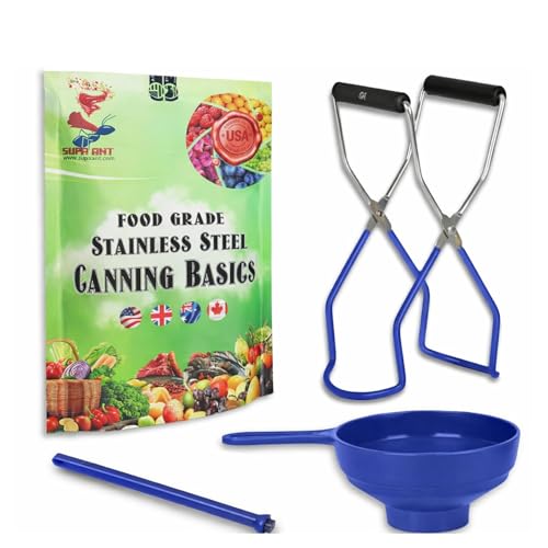 Supa Ant Canning Supplies Starter Kit (Food Grade) - Canning Kits Set for Beginners - 3 Pcs. Including Wide Mouth Jar Funnel, Magnetic Lid Lifter, Stainless Steel Jar Lifter (Assembled in USA) Blue - color: Blue