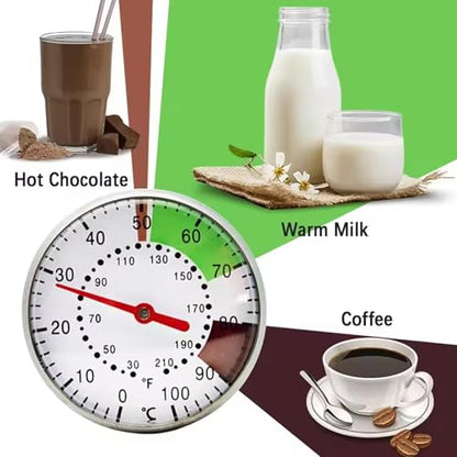 Milk Thermometer for Steaming Milk, 2" Dial Stainless Steel Candy Thermometer with Pot Clip and Protective Sleeve for Coffee Chocolate Cappuccino Chocolate Tea