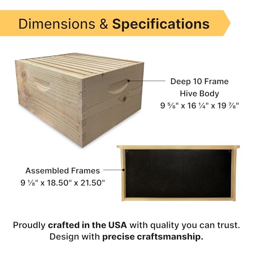 Mann Lake 10-Frame Deep Hive Kit, Fully Assembled 9⅝" Bee Hive Body with 10 Frames & Beeswax-Coated Plastic Foundation for Brood Replacement, Colony Growth & Honey Production, Made in USA, Unpainted - color: Assembled, No Paint