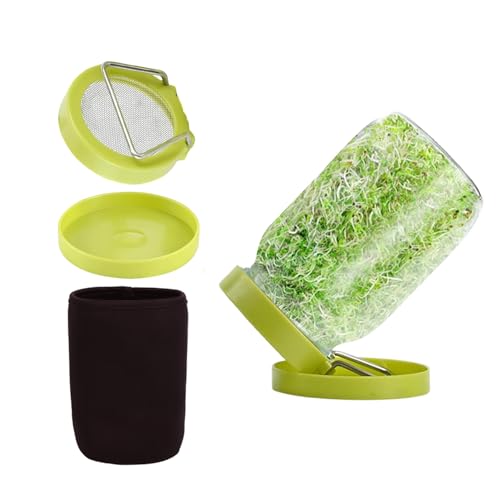 Sprouting Jar Sprouting Kit Sprouts Growing Kit with Mason Jar, Stainless Sprout Lids, Blackout Sleeves, Drain Tray Seed Sprouter Set for Bean, Broccoli, Alfalfa