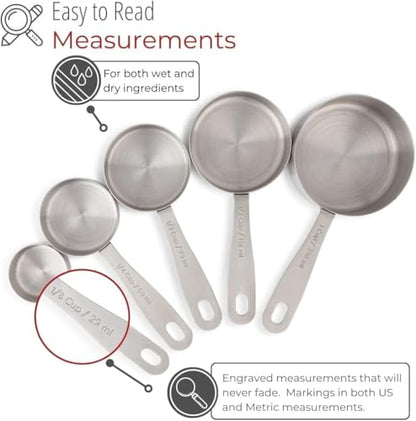 husMait 10-Piece Stainless Steel Measuring Cups and Spoons Set - Heavy Duty Metal Liquid & Dry Measuring Tools with Engraved Imperial & Metric Markings - Stackable, Rust-Resistant, Dishwasher Safe - color: Measuring Cups & Spoons Set