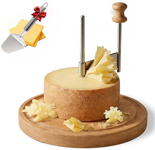 Cheese Curler Wheel for Tête de Moine & Chocolate - Swiss Style Girolle Cheese Shaver with Sharp Stainless Steel Blade and Solid Wood Base, Rotary Slicer for Charcuterie Boards, Parties & Gifts